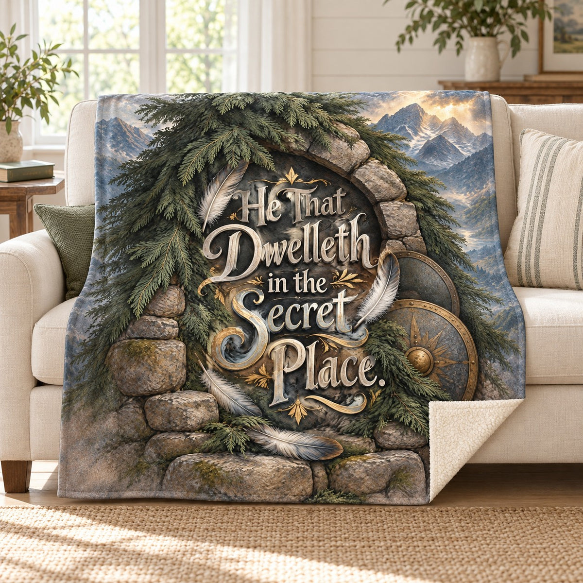 He That Dwelleth in the Secret Place. blanket, on a sofa