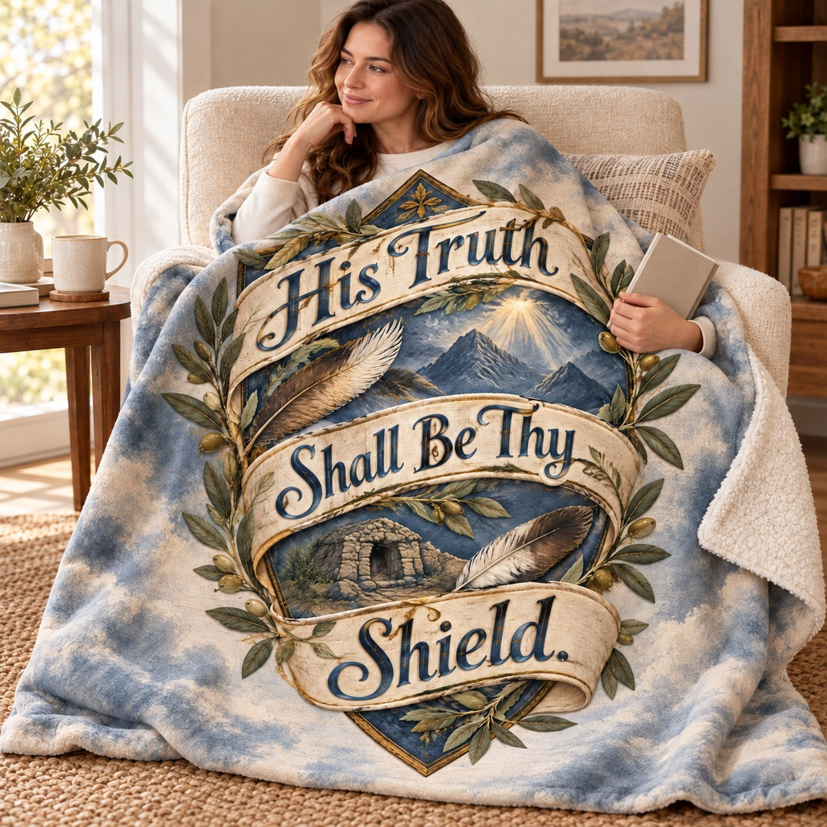 His Truth Shall Be Thy Shield. blanket, wrapped around a reader