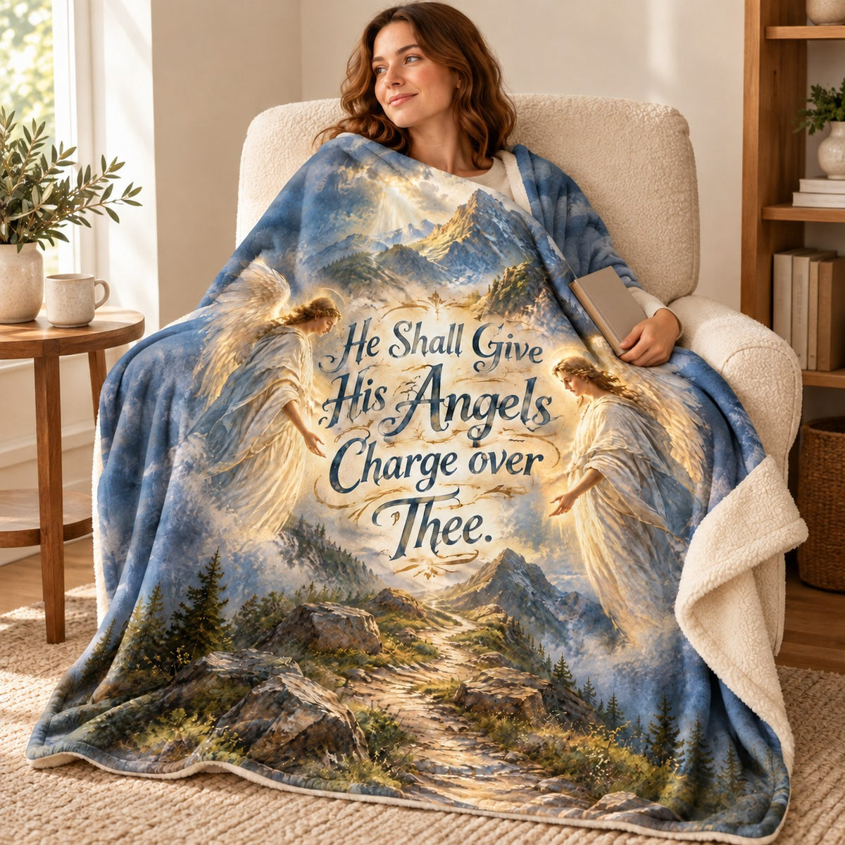 He Shall Give His Angels Charge over Thee. blanket, wrapped around a reader