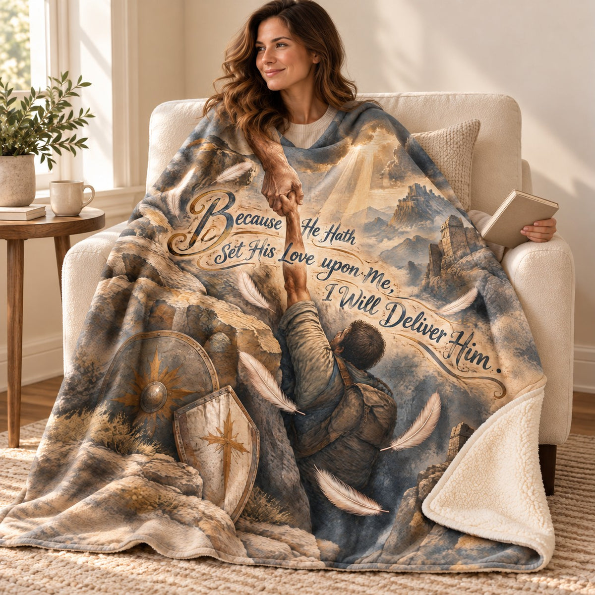 Because He Hath Set His Love upon Me, I Will Deliver Him. blanket, wrapped around a reader