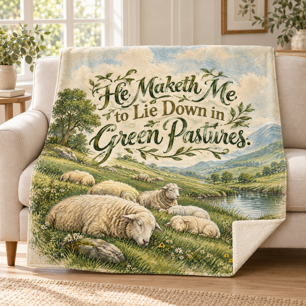 He Maketh Me to Lie Down in Green Pastures. blanket, on a sofa