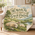 He Maketh Me to Lie Down in Green Pastures. blanket, on a sofa