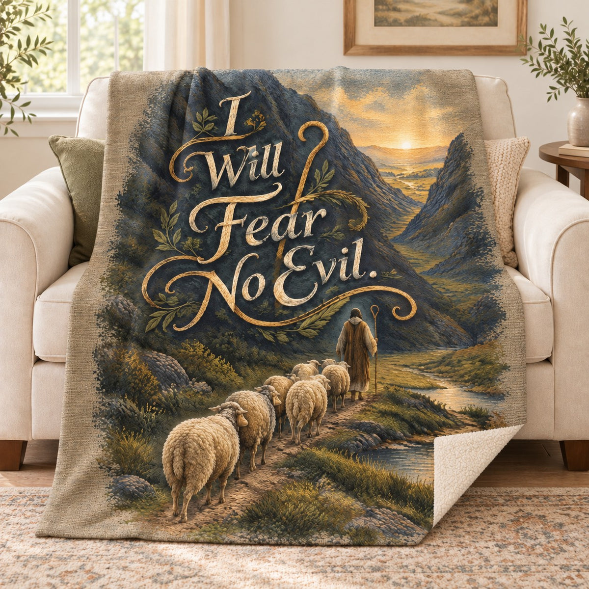 I Will Fear No Evil. blanket, on a sofa