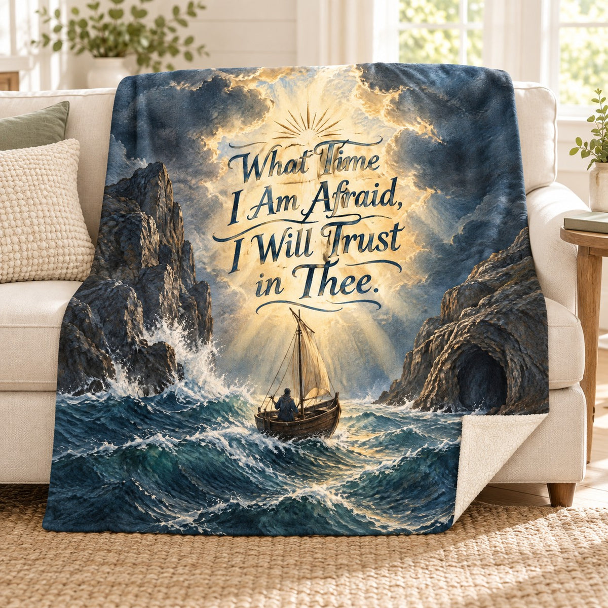 What Time I Am Afraid, I Will Trust in Thee. blanket, on a sofa
