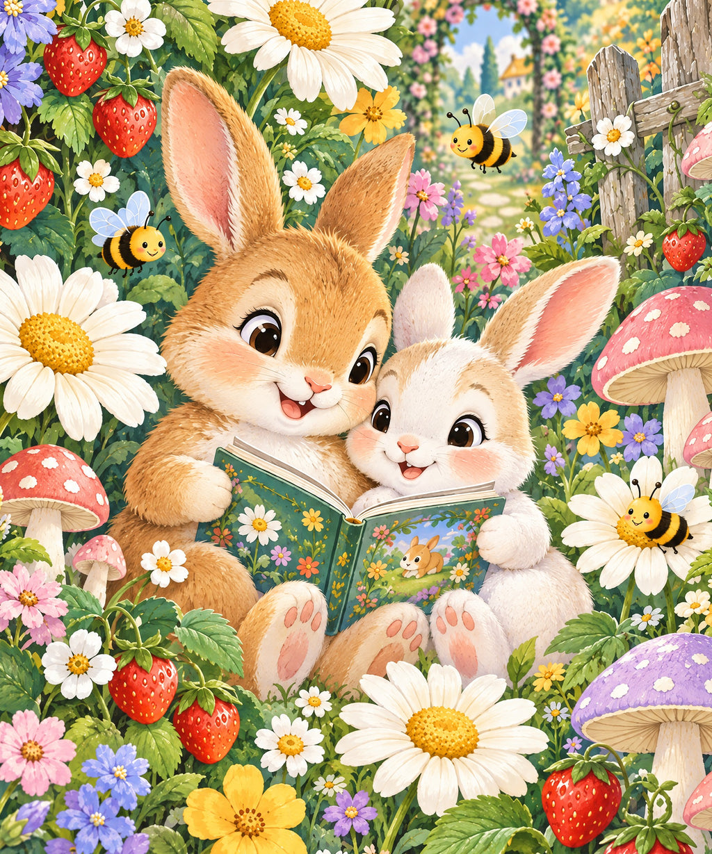 Bunny Reading Garden blanket, full design
