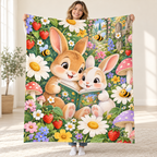 Bunny Reading Garden blanket, held open