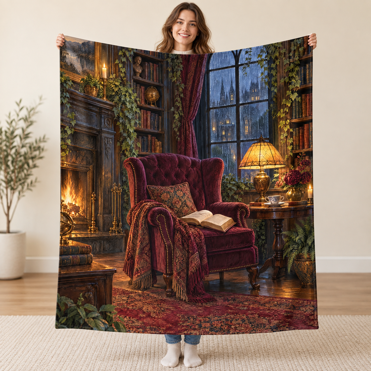 Rainy Window blanket, held open