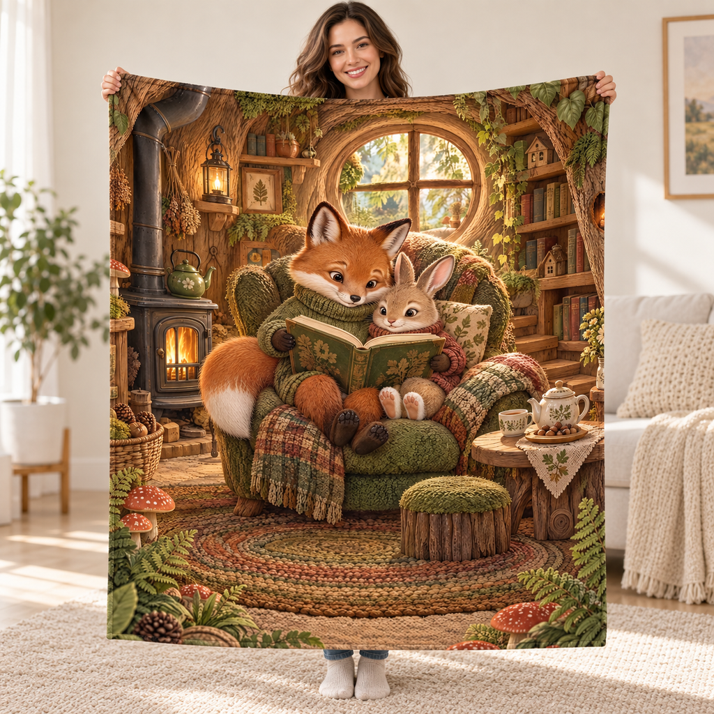 Woodland Stories blanket, held open
