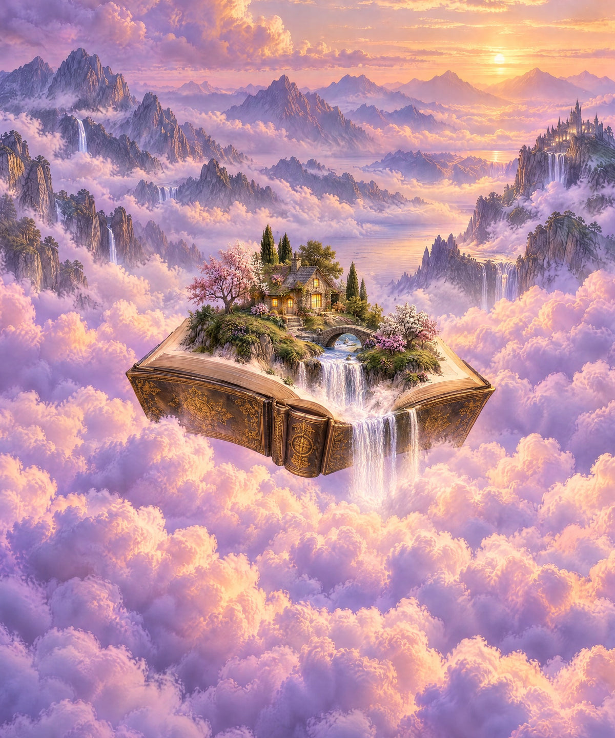 Floating Book Island blanket, full design