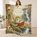 The Dragon's Storybook blanket, held open