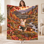 The Rabbit's Journey blanket, held open