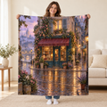Rainy Paris Bookshop blanket, held open