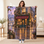Rainy Paris Bookshop blanket, held open