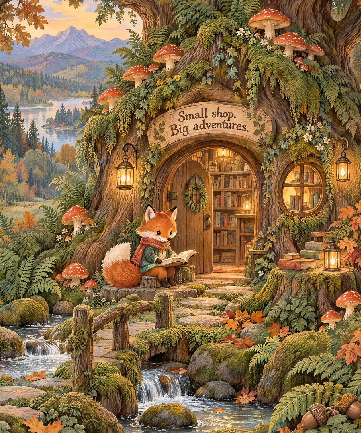 The Fox's Woodland Books blanket, full design