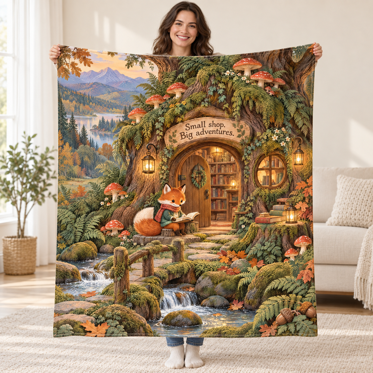 The Fox's Woodland Books blanket, held open