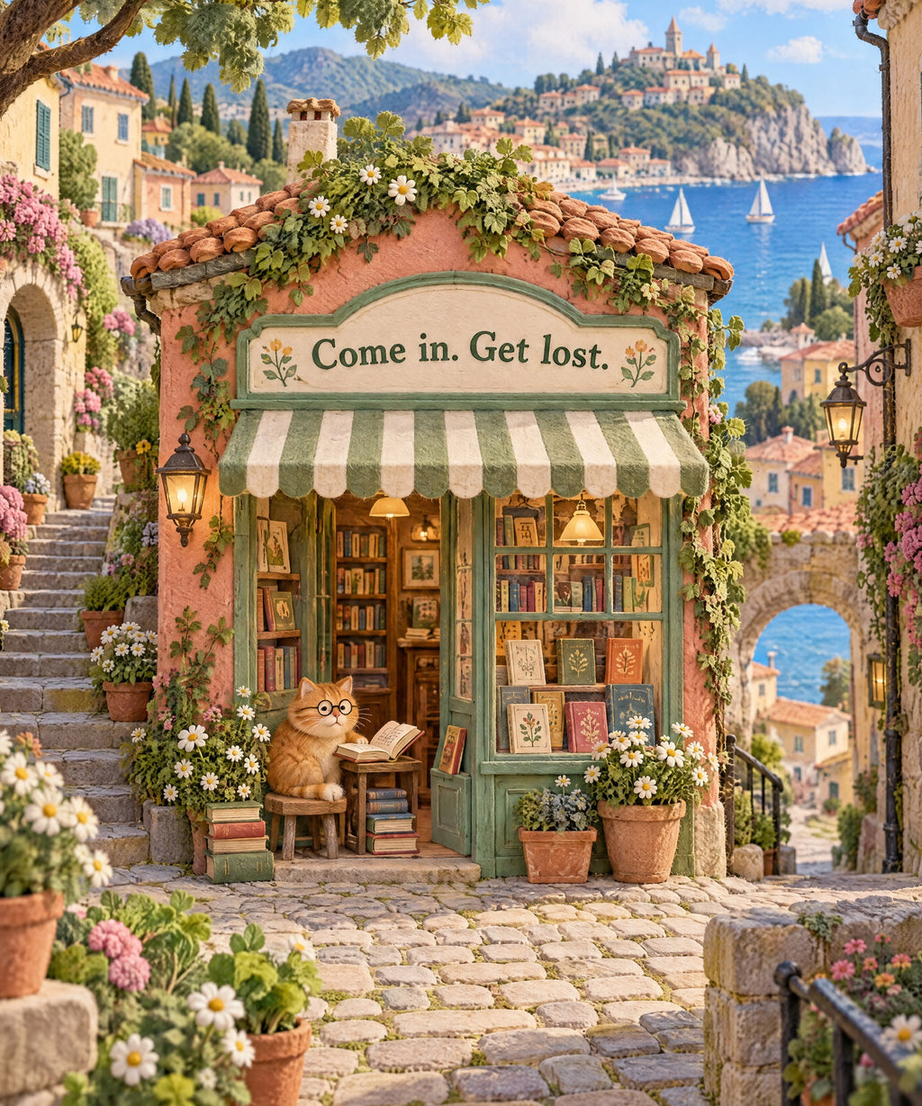 The Cat's Bookshop blanket, full design