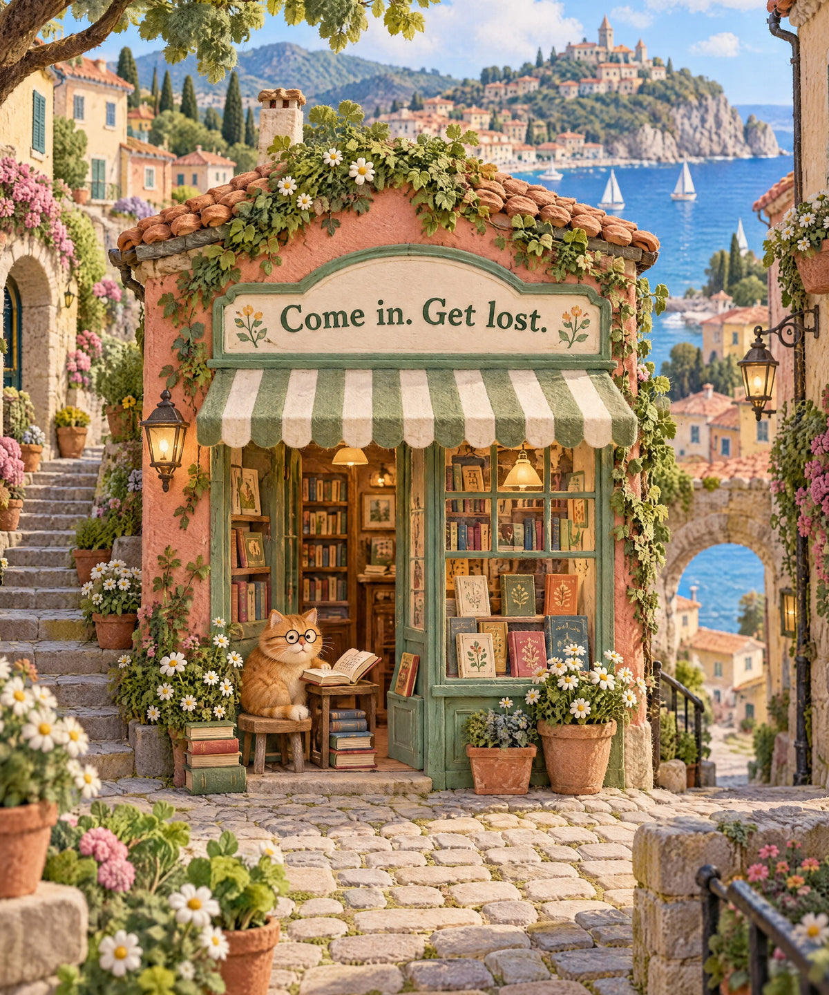 The Cat's Bookshop blanket, full design