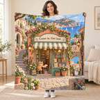 The Cat's Bookshop blanket, held open