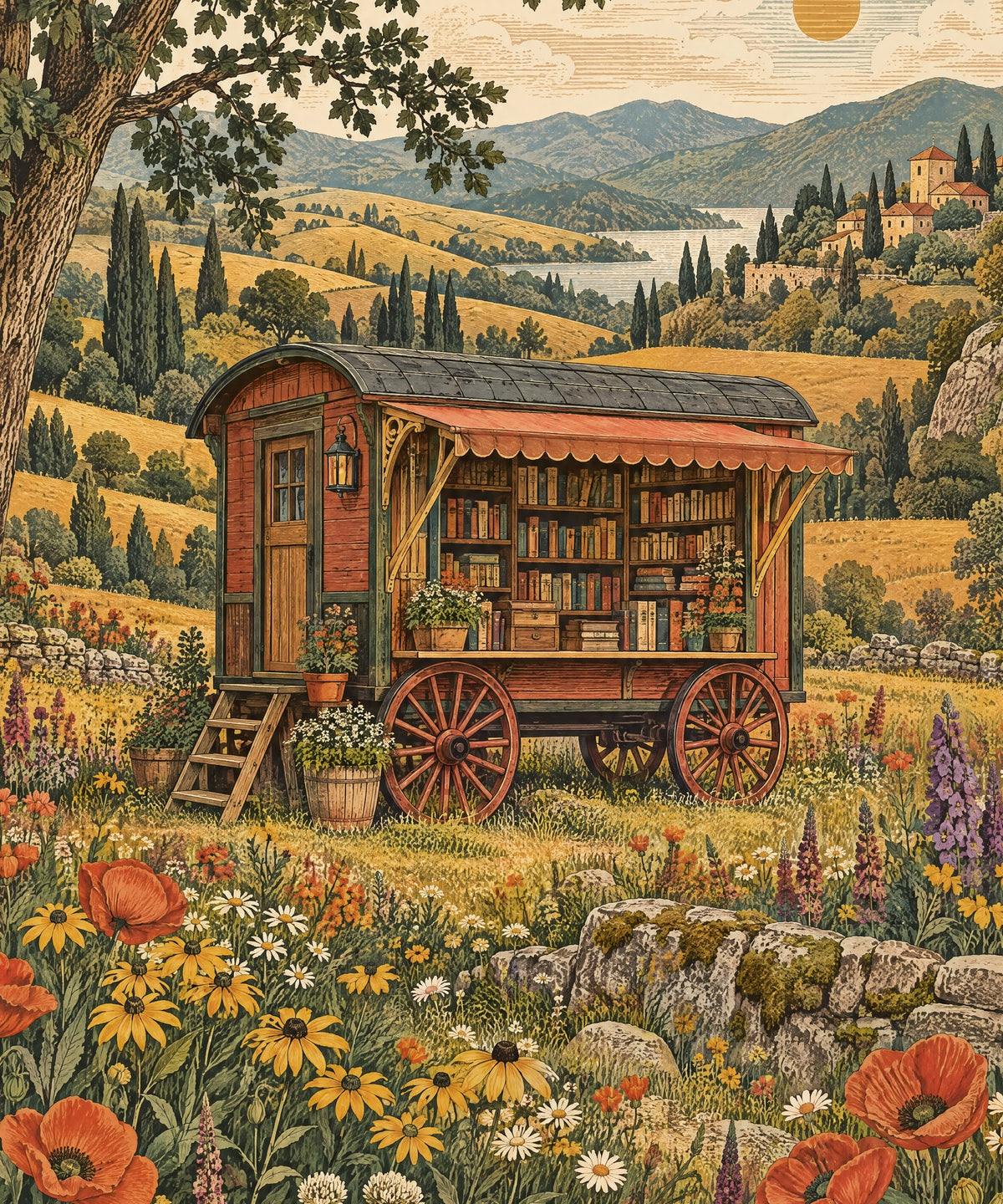 The Traveling Bookshop blanket, full design