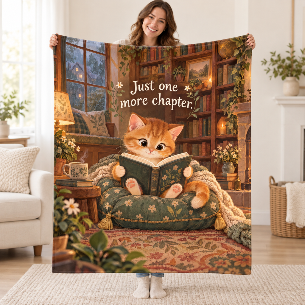 Just One More Chapter blanket, held open