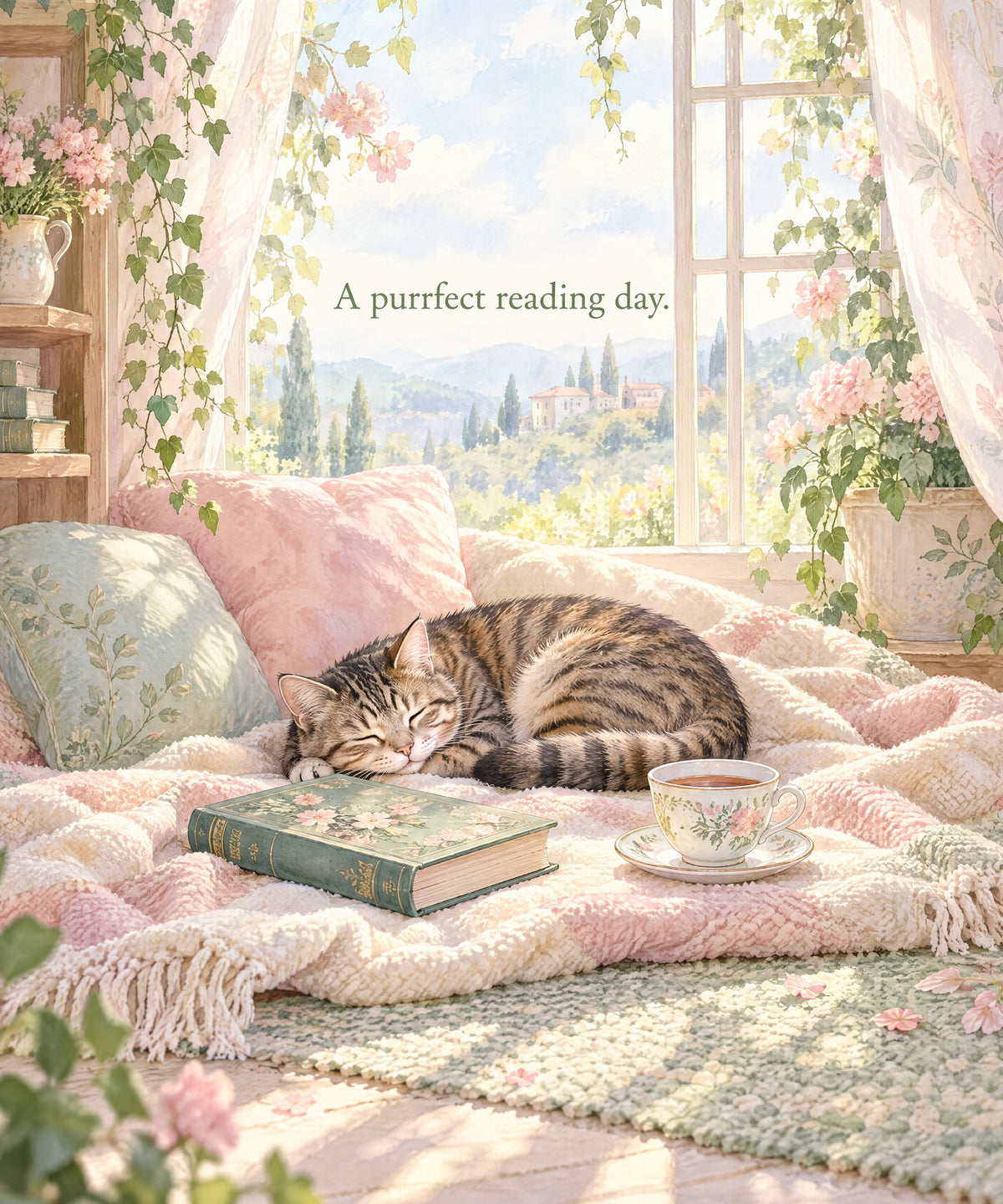 A Purrfect Reading Day blanket, full design