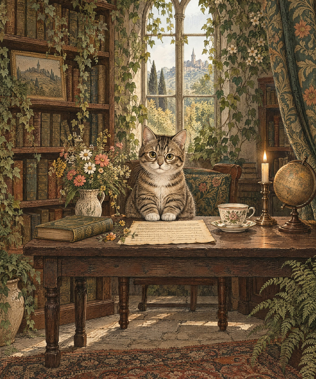 The Scholar Cat blanket, full design