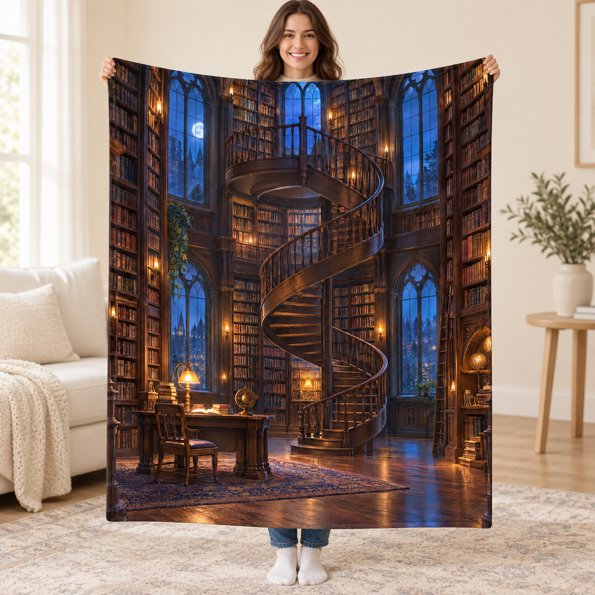 The Hidden Staircase blanket, held open