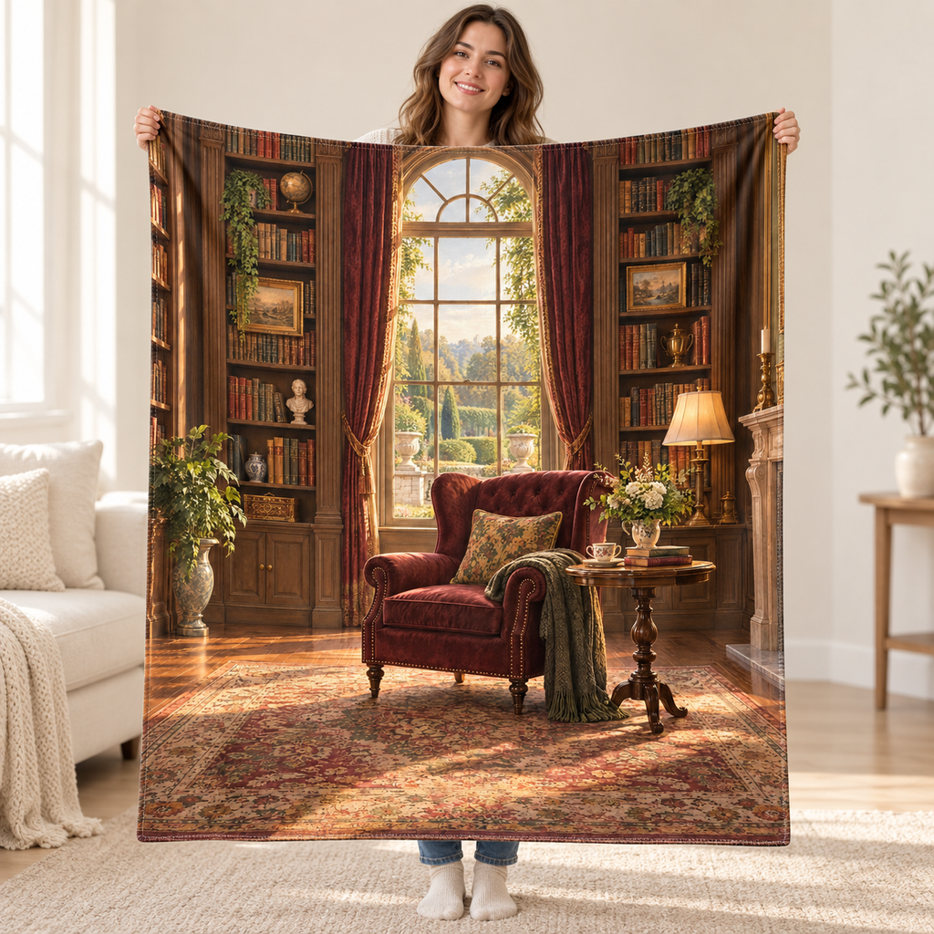 The Country-House Library blanket, held open