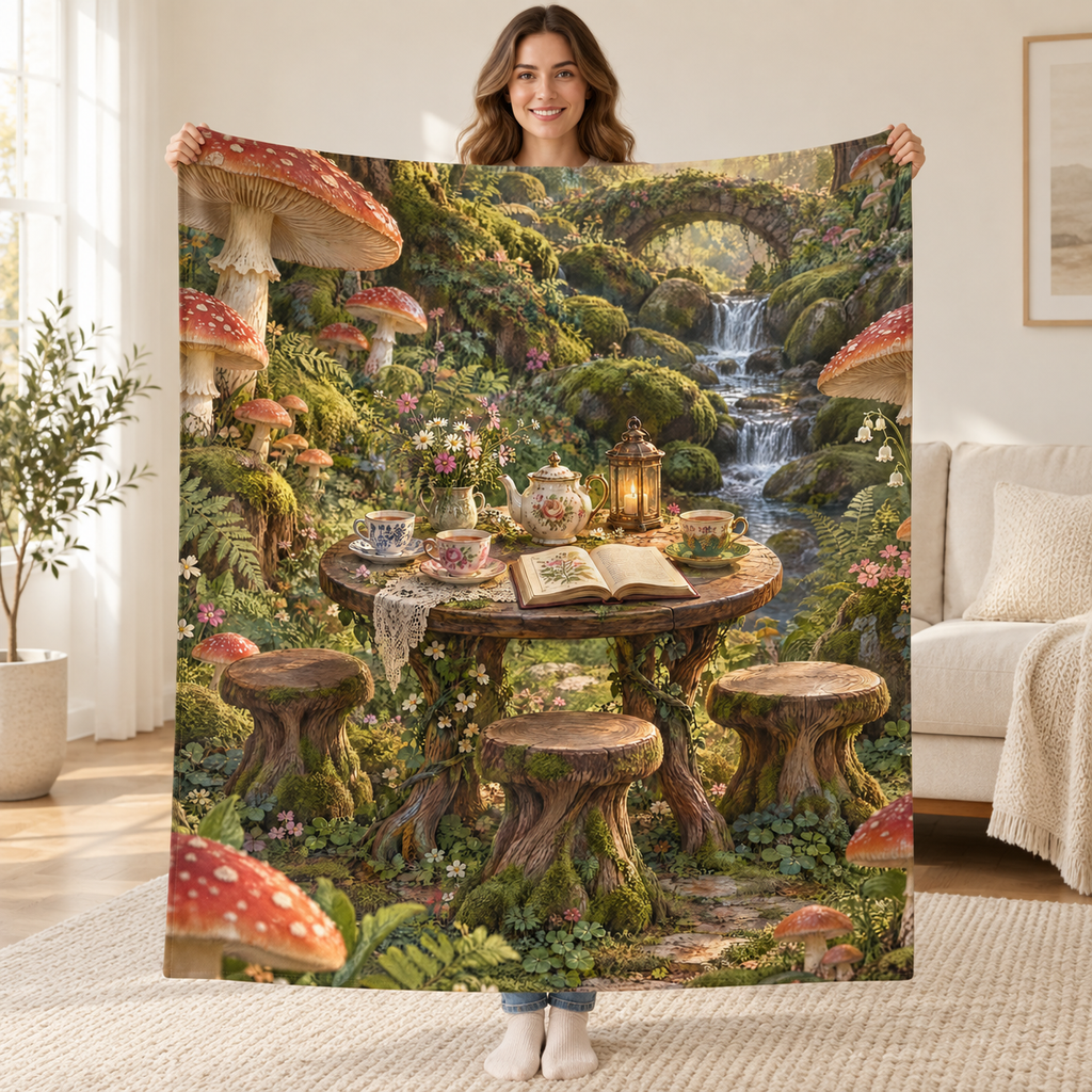 The Impossible Tea Table blanket, held open