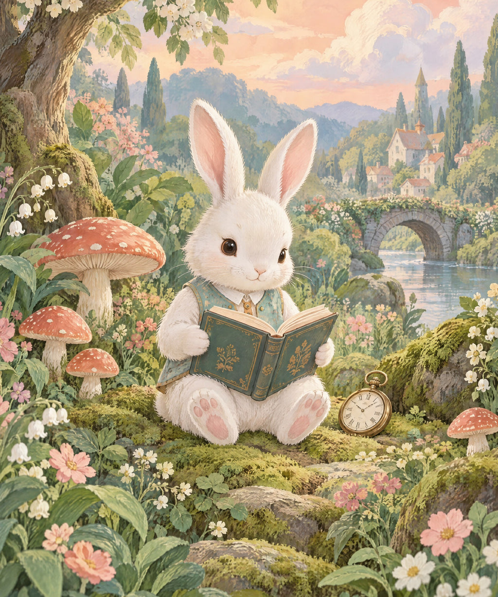 The White Rabbit's Reading Break blanket, full design