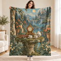 The Clockwork Tea Garden blanket, held open