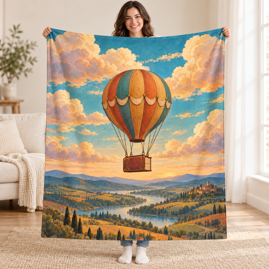The Balloon Atlas blanket, held open