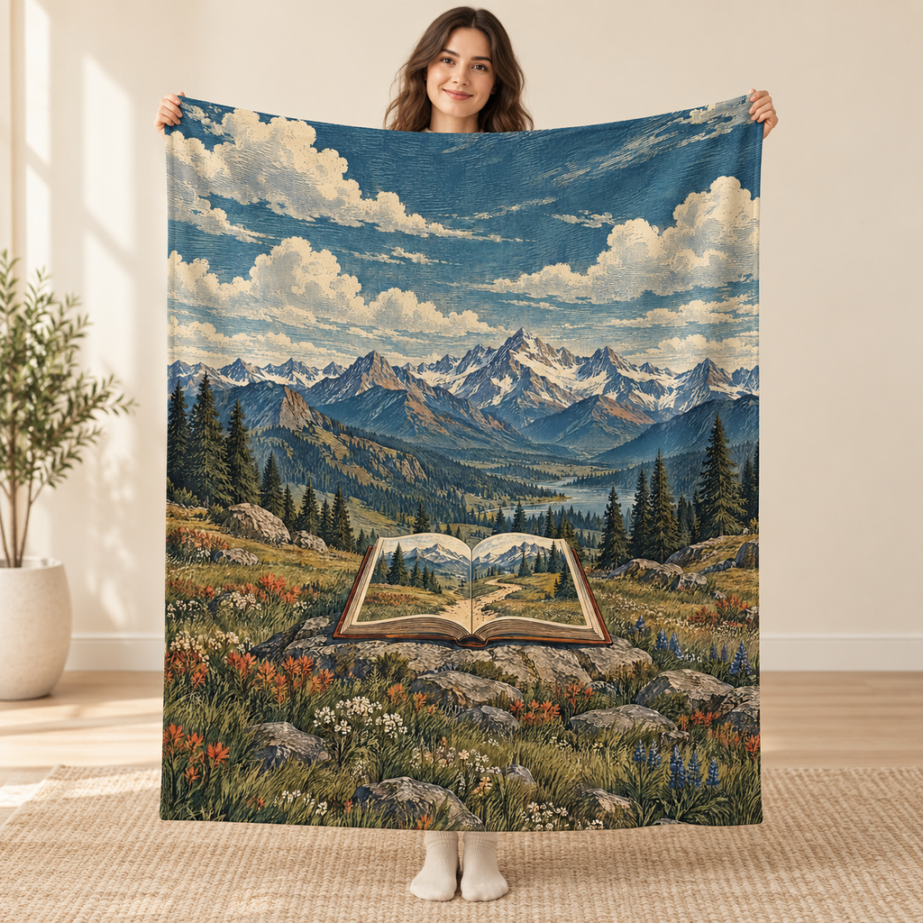 The Mountain Chapter blanket, held open