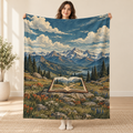 The Mountain Chapter blanket, held open
