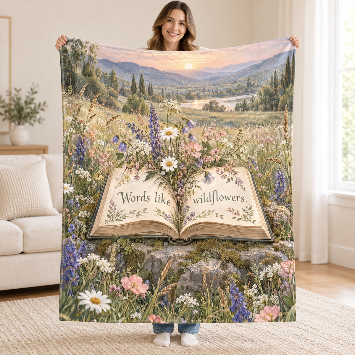 Words Like Wildflowers blanket, held open