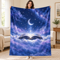 The Moon Keeps Reading blanket, held open