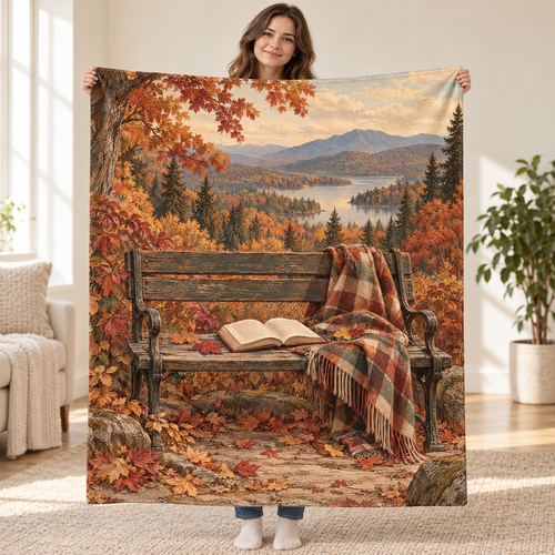 Autumn Margins blanket, held open