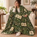 Fernbound Library blanket, wrapped around a reader