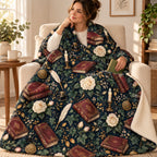 Midnight Rose Volumes blanket, wrapped around a reader