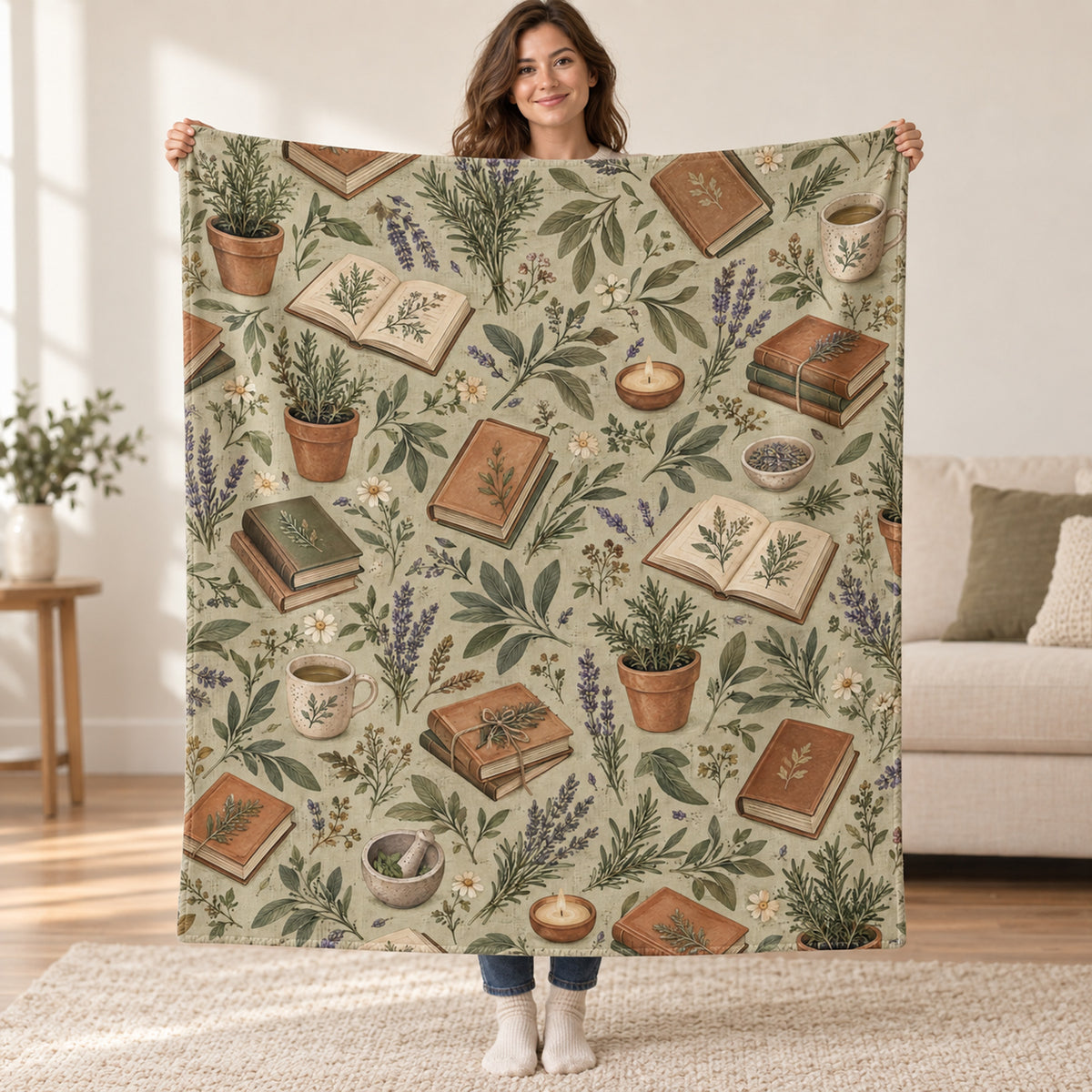 The Herbal Reader blanket, held open