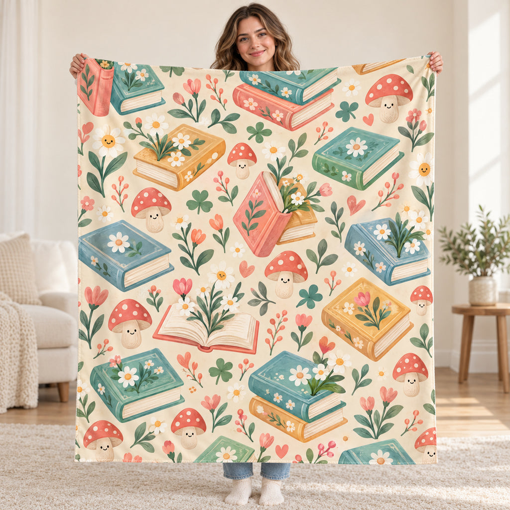 Little Blooming Books blanket, held open