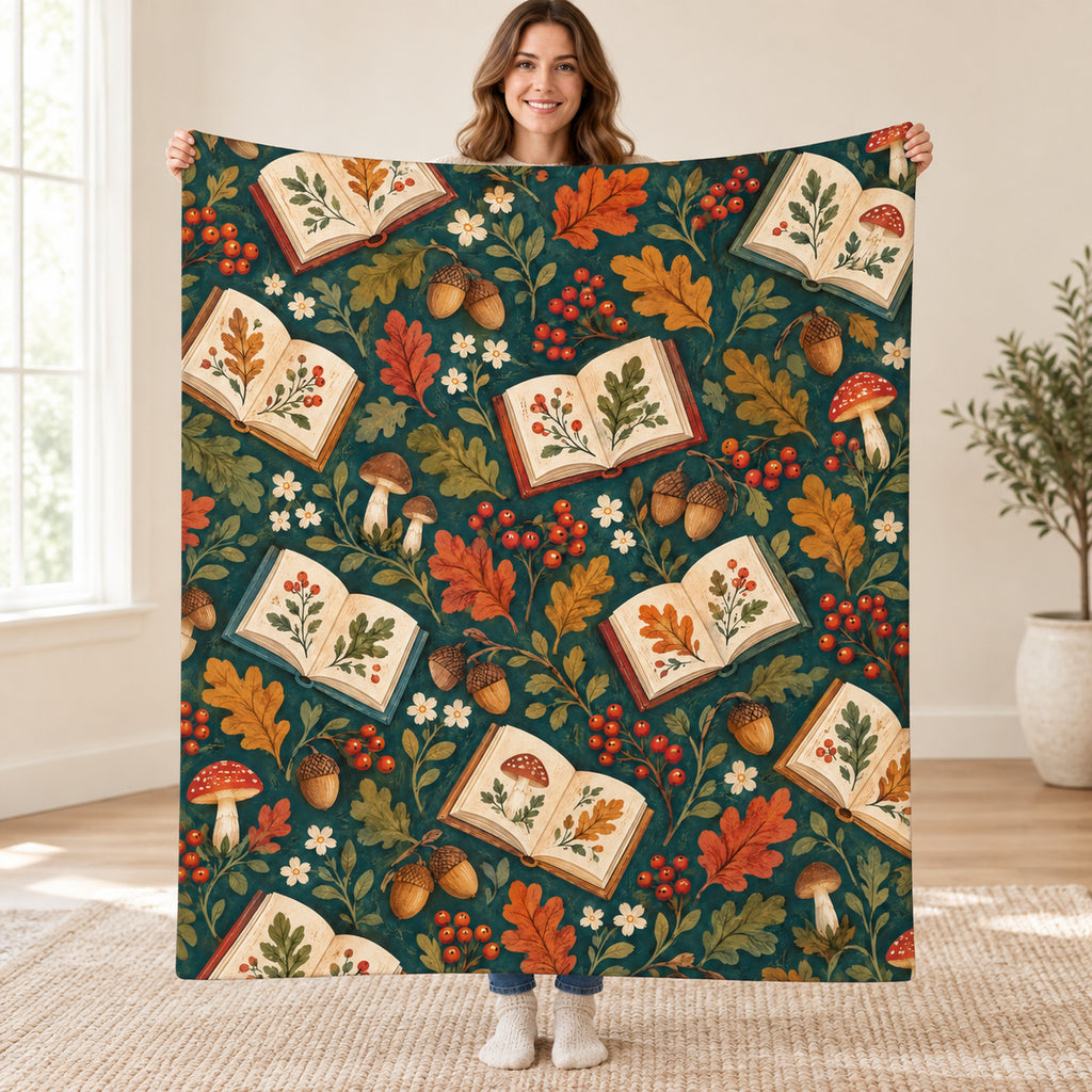 Woodland Book Pockets blanket, held open