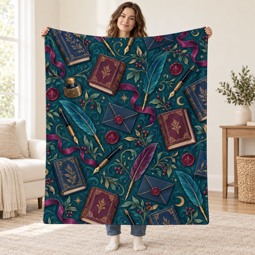Midnight Correspondence blanket, held open
