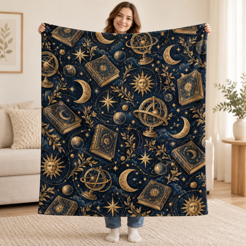 The Astral Library blanket, held open