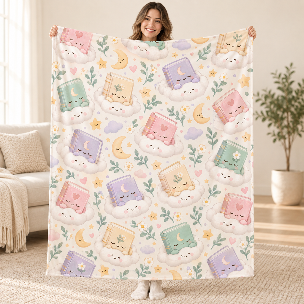 Sleepy Little Books blanket, held open