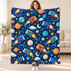 Rocket to the Library blanket, held open