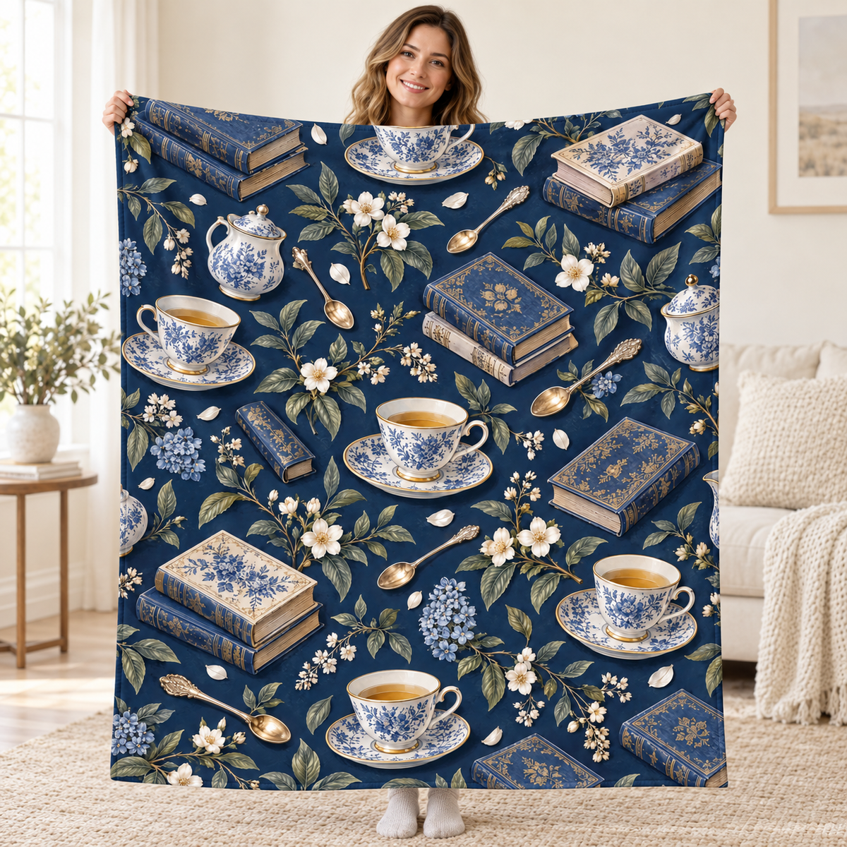 Porcelain and Prose blanket, held open