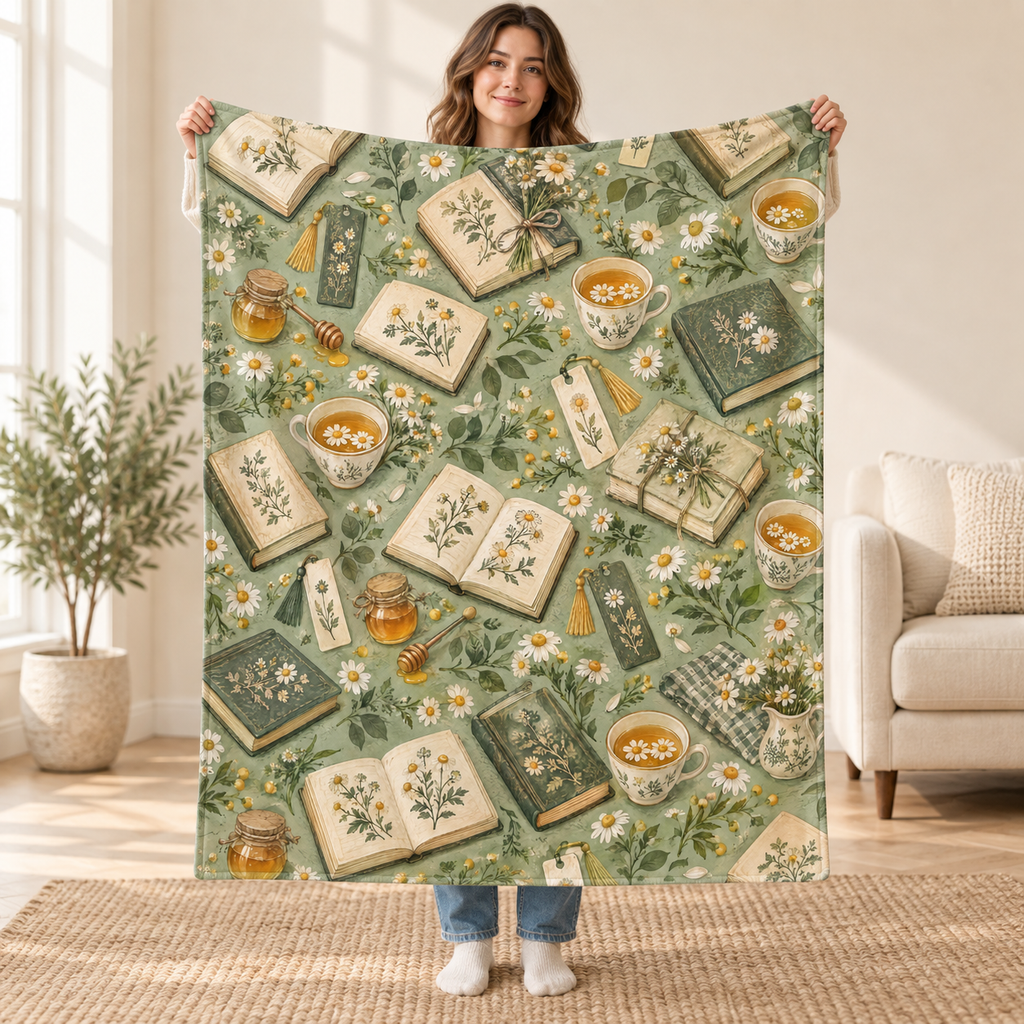 Chamomile Reading blanket, held open