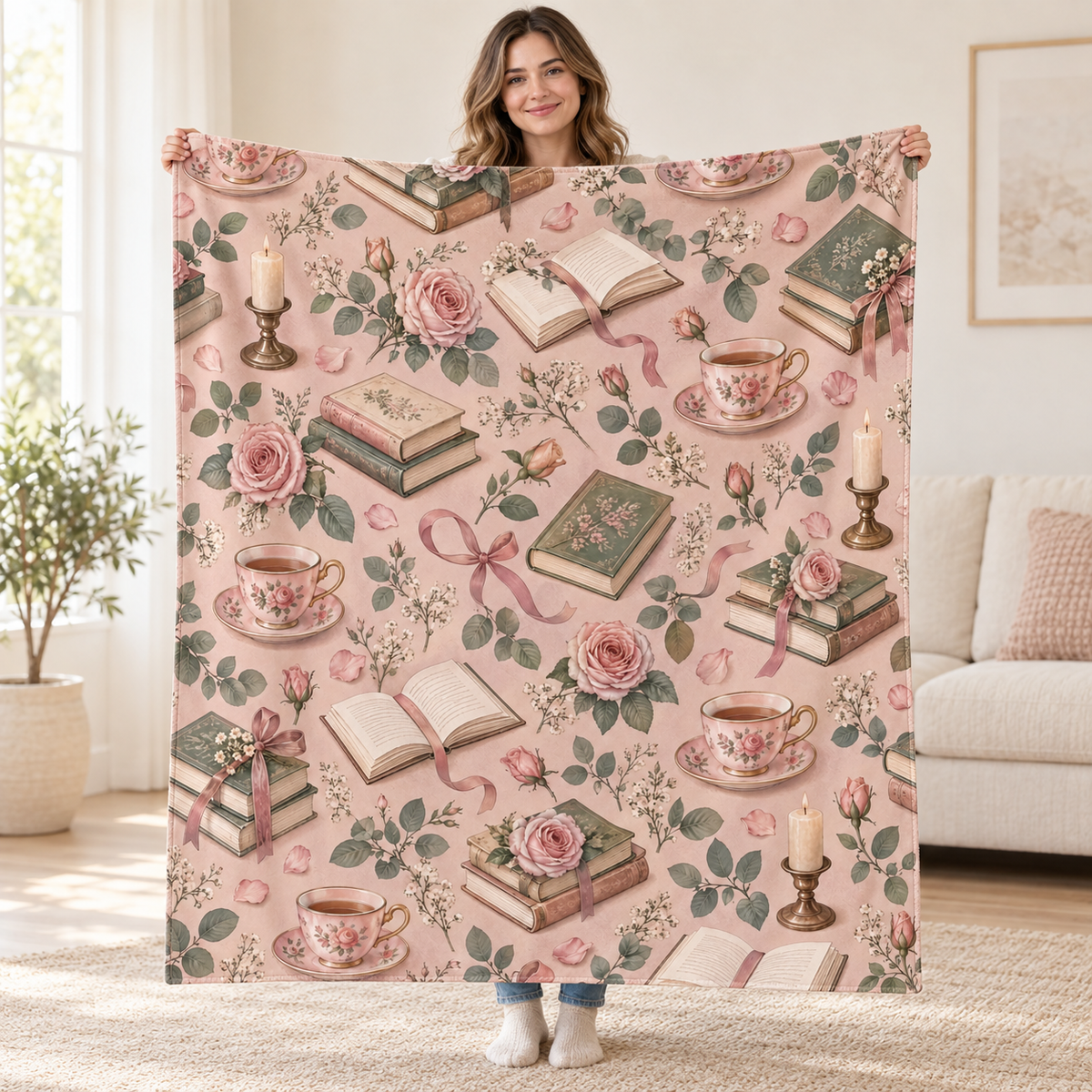 Blush Afternoon blanket, held open