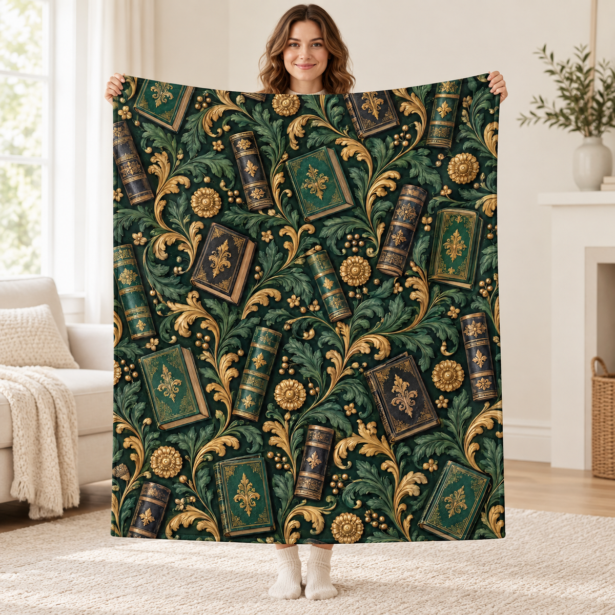 Emerald Gilt Bindings blanket, held open